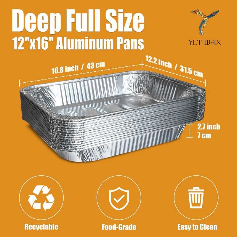 YLT WAX 12x16 Aluminum Foil Pans, 15 Pack Disposable Full