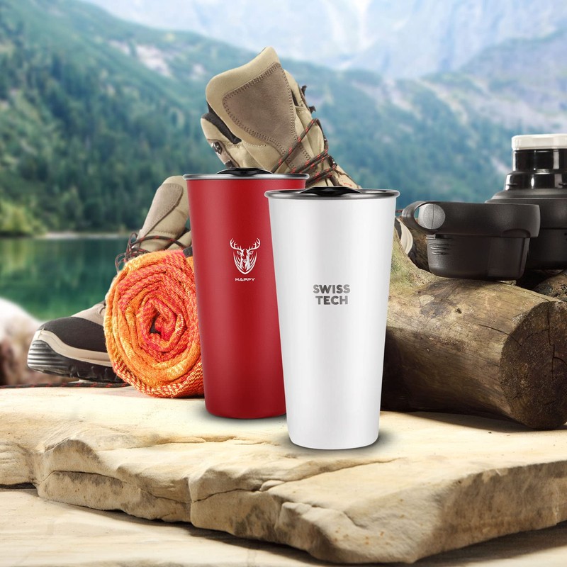Swiss+Tech 16oz Stainless Steel Cups, 2 Pack Double Wall Pint