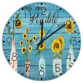 Silent Wall Clock Analog Round Non-Ticking All Things are Possible with Jesus Beautiful Wall Clocks Scripture Floral Print Christian Gifts Fireplace Decor for Study Room Cafe Shop Dining Room 10 Inch