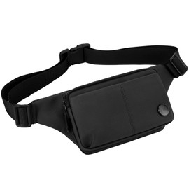 YOVERGA Waterproof Fanny Pack, Adjustable 1.5L Crossbody Waist Belt Bag EDC Pouch with SBS Zippers for Men Women Travel Hiking Running, Black