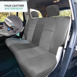 FH Group Car Seat Covers Classic PU Leather Split Bench Car Seat Cover – Universal Fit for Cars Trucks & SUVs (Solid Gray)
