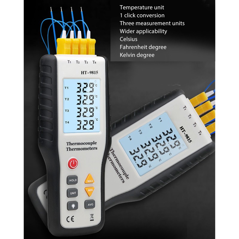 Thermometer High Accuracy Digital Display 4 Channel Portable Thermocouple Thermometer