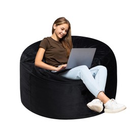 SIMFLAG 3Ft Bean Bag Chair, Memory Foam Filling Bean Bag Chairs with Velvet Cover, Removable and Machine Washable Cover, Giant Bean Bag Chair for Adult - Black
