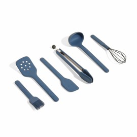 Our Place Utensil Essentials - 6-Piece Silicone Cooking Utensil Set | Ergonomic, Heat-Resistant, Dishwasher Safe | Spatula, Ladle, Whisk, Slotted Turner, Basting Brush, Tongs | BPA-Free | Blue