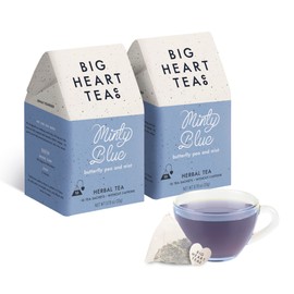 Big Heart Tea Co. Tea Bags - Minty Blue - Small Batch, Certified Organic, Ayurvedic Herbal Decaf Tea in Zero Plastic Sachets - Adaptogenic Tulsi, Butterfly Pea Flower, Peppermint, 20 Pack