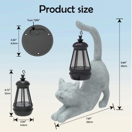 mikilov Cat Resin Statue with Solar Lantern (Tail, Outdoor Lanterns & Indoor Statue Decorations for Garden, Yard, Porch, Home, Balcony
