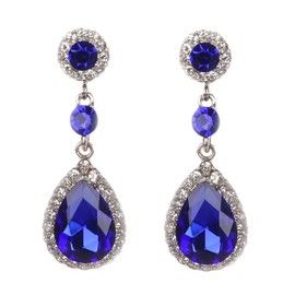 MALOYANVE Crystal Teardrop Earrings Unique Splarkly Double Vintage Volorful Crystal Lightweight Statement Rhinestone Stud Earrings Bridal Birthday Jewelry Gifts for Women (Blue)