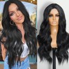Iswlhics Long Black Wig for Women, Long Wavy Lace Hairline