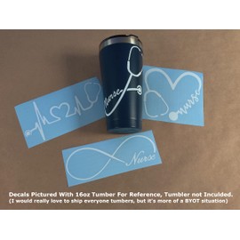Nurse Decal Pack: Heart, Heartbeat, Infinity, Stethoscope (White, Large 5")