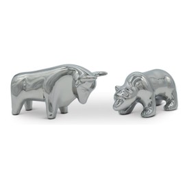 FeinKnick Ceramic Sculpture Bull and Bear as a Symbol for Economy and Stock Exchange - Modern Decorative Figure in Silver Ceramic - Decorative Figures Pair as Desk Decoration - Figure for Living Room