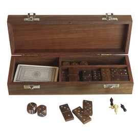 Middle-England Wooden Cribbage Dominoes Playing Cards Traditional Collectable Sheesham Wood Set