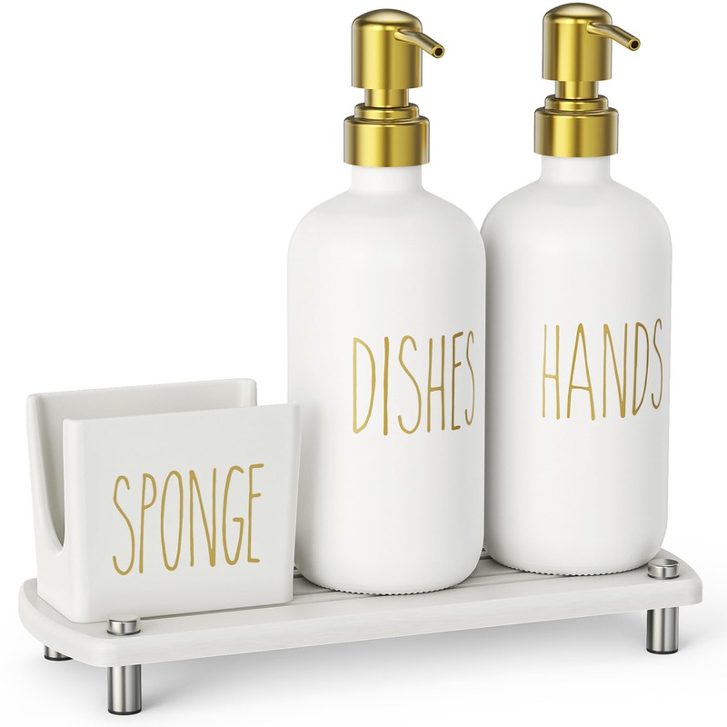 Cisily Kitchen Soap Dispenser Set Comes with Ceramics Sponge Holder,