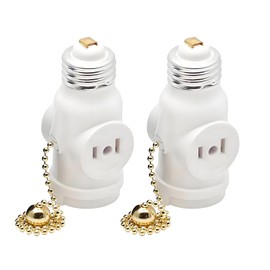 QMTSINEW 2-Pack E26 Socket Outlet Adapter with Pull Chain Switch, 125V 660W Phenolic Lamp Holder & Dual Outlets for Bedroom, Study, Porch, etc（White）