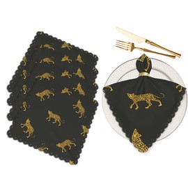 Wild Leopard Cloth Napkins Set of 4 Soft African Animal Lively Jump Cartoon Fun Wildlife Repeat Polyester Dinner Square Napkin for Family Restaurant Weddings Parties 18 x 18 inch