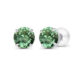 Sterling Silver 6mm Round Green Sapphire September Birthstone Prong Set Stud Earrings For Women