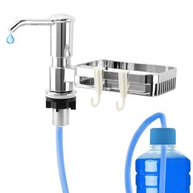 Dish Soap Dispenser for Kitchen Sink, Built in Soap Dispenser Pump with Sponge Holder,Long Mouth Outlet,Countertop Soap Dispenser Stainless Steel Pump with 39'' Extension Tube Kit