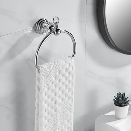 WOLIBEER Towel Ring,Crystal Hand Towel Holder,Round Towel Ring for Bathroom Wall Mounted Towel Hanger Bling Bathroom Accessories