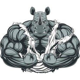 AK- Intense Aggressive Agitated Buff Muscular Body Builder Rhino Cartoon Vinyl Decal Sticker 5"