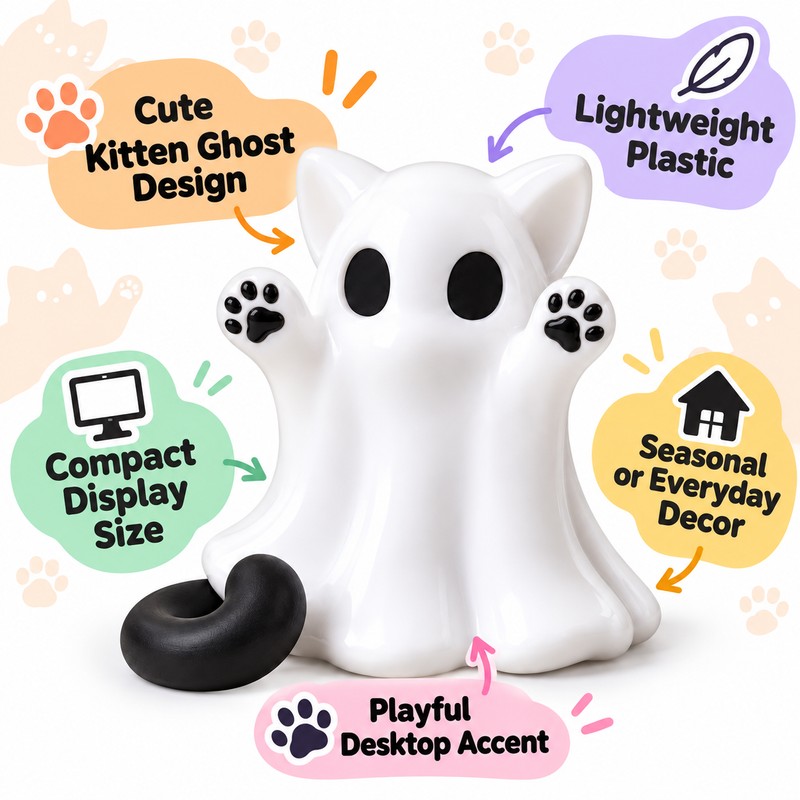 Mini Kitten Ghost Figurine for Halloween Decor – Cute Plastic