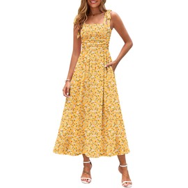 Zattcas Spring Summer Petite Maxi Dresses for Women 2025 Spaghetti Strap A Line Long Floral Sun Dress Cruise Outfits Beach Vacation Essentials Pastel Wedding Guest Dress Yellow M