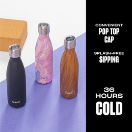 S'well Stainless Steel Water Bottle with Sports Cap, 17oz, Teakwood, Triple Layered Vacuum Insulated Containers Keeps Drinks Cold for 36 Hours and Hot for 10, BPA Free, Perfect for On the Go