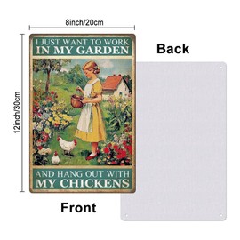Hobbspring 1 Piece Vintage Metal Tin Sign 20 x 30 cm Funny Iron Sign With Chickens I Just Want To Work In My Garden Hang Out With My Chickens Plaque Poster For Garden Farm Chicken Coop