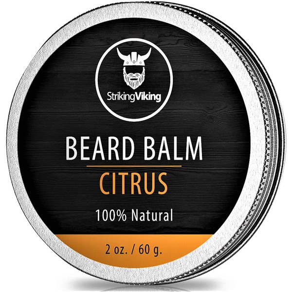 Beard Balm Conditioner Citrus Scent - Styles, Strengthens & Softens Beards and Mustaches - Natural Organic Beard Conditioner with Shea Butter, Argan, Jojoba, and Orange Oils - Striking Viking