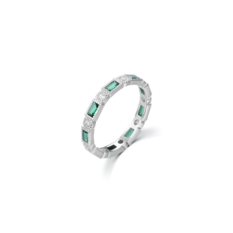 Ladies 925 Sterling Silver Sapphire & Baguette Cut Emerald Eternity