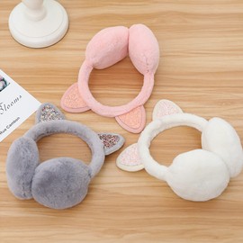 CHUANGLI Winter Warm Cat Ear Earmuff for Women Girls Cute Catear Earmuffs Ladies Headband Faux Fur Outdoor Ear Cover Plush Ear Warmers, rose