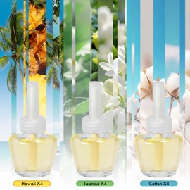 DERDUFT Plug in Scented Oil Starter Kit, 2 Warmers + 12 Refills, Scented and Essential Oils for Home and Bathroom, Jasmine, Hawaiian, Cotton, Essential Oils, 7.92 Fl Oz