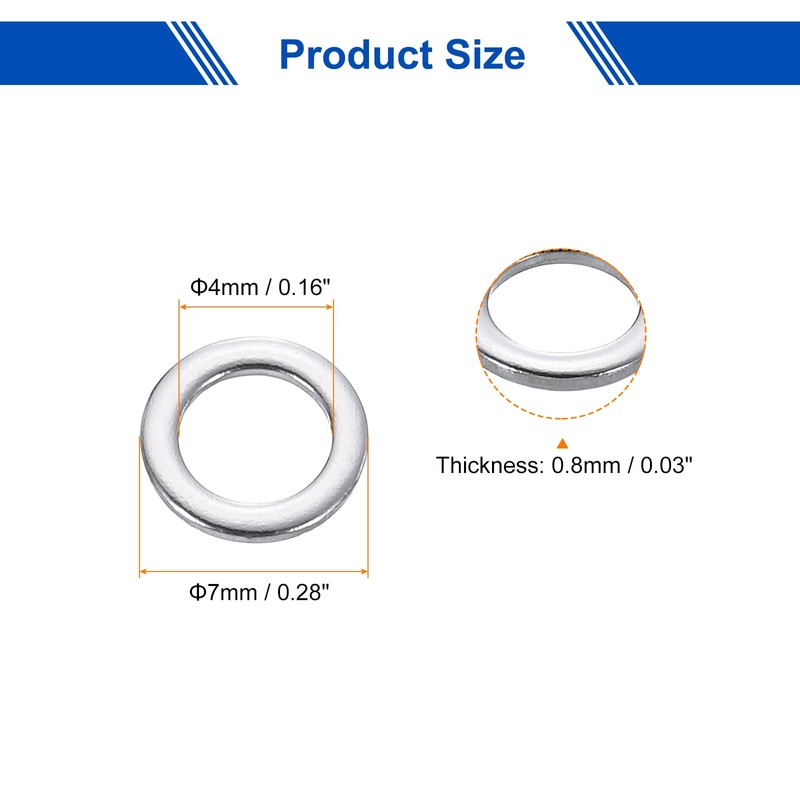 sourcing map 50 Pcs M4 Flat Washer, 4x7x0.8mm Thickened 304