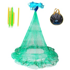 Gefischtter Saltwater Fishing Cast Net, Hand Throw Fishing Cast Net with Eco-Friendly Rubber Sinker 1/2 Inches Mesh for Saltwater Freshwater Size 4ft-12ft