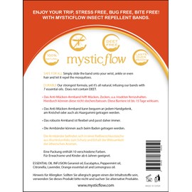 mysticflow Mosquito Deterrent - The Anti-Mosquito Bracelets - Pack of 10 - With Natural Essential Oils - 100% DEET Free