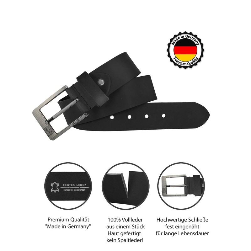 Cartvelli Premium Leather Belt Men's Black 95 cm Made in