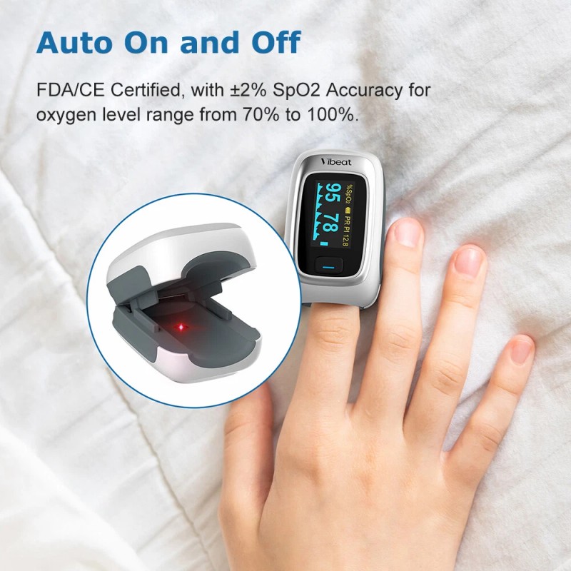 Vibeat Pulse Oximeter Measure Blood Oxygen Saturation, Pulse Rate, PI