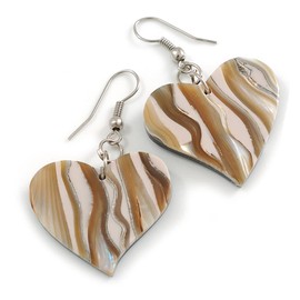 50mm L/Cream/Natural Heart Shape Sea Shell Earrings/Handmade/Slight Variation In Colour/Natural Irregularities