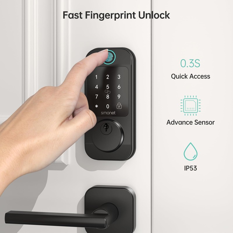 Keyless Door Lock with Handle Set - SMONET WiFi Fingerprint