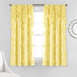 Lush Decor Riley Window Curtain Panel - Charming Handmade Bow Details - Elegant Light Filtering Single Curtain for Living Room, Dining Room, or Bedroom - 54" W x 63" L, Yellow