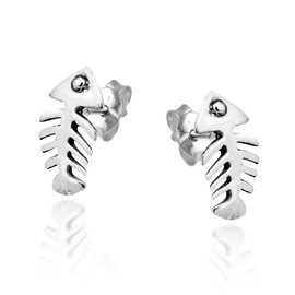AeraVida Stylish and Chic Fish Bone Sterling Silver Stud Earrings | Tiny Sterling Silver Stud Earring for women | Fish Bone Stud Earrings | Trendy Stud Earrings | Gift for Daughter