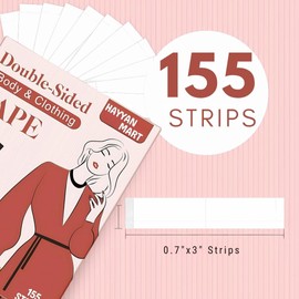155 Strips Clothing Tape Double-Sided Pre-Cut Strips Strong Invisible Body Tape for Skin & Fabric – No Residue, Gentle Adhesive – Keeps Tops, Dresses & Gaps in Place All Day