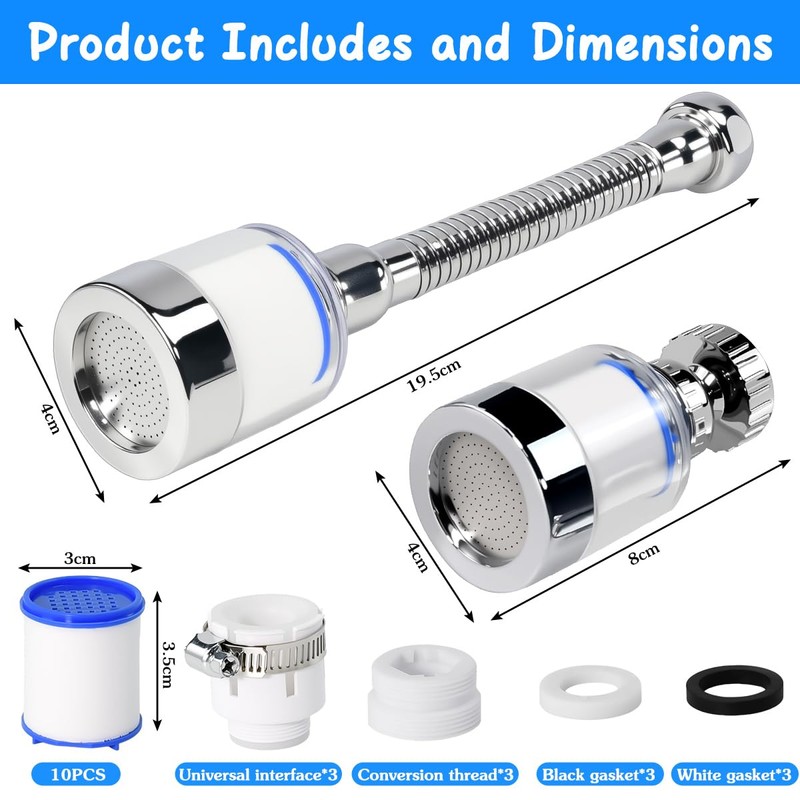 Huucozn Pack of 3 Water Filter Tap 360° Tap Filter