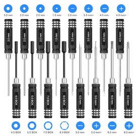 RC Hex Screwdriver Tool Set 16 Pcs Screwdrivers Kit 4 Pcs Hex Driver 8 Pcs Screwdrivers 4 Pcs Nut Wrench Repair Tool Kit Socket Screwdrivers for RC Quadcopter Helicopter FPV Drone Car Airplane
