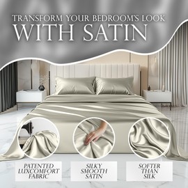 DECOLURE Satin Sheet Queen Set 6pcs - Genuine & Luxurious Silk Feel Sheets Queen w/Deep Pocket - Elegant All-Season Satin Silky Soft Queen Size Satin Bed Sheets - Comfy Satin Sheets Set (Ivory)