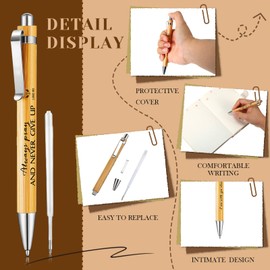 50 Pack Bible Verse Bamboo Retractable Ballpoint Pens Christian Pens Inspirational Bible Verse Ballpoint Pens with Black ink Pen for Journal Writing Office Supplies Religious Gifts for Men Women