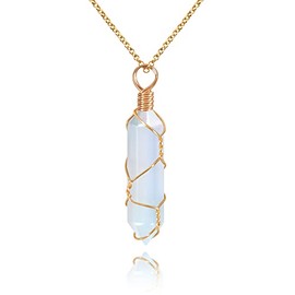 VIBILIA Healing Crystal Necklace Wire Wrapped Opal Stone Point Pendant Necklace Hexagonal Reiki Spiritual Quartz Gemstone Jewelry for Women Men