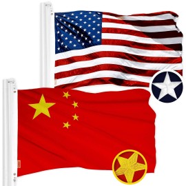 G128 Combo Pack: USA American Flag 3x5 Ft Embroidered Stars & China (Chinese)