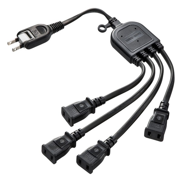 Sanwa Supply AC Adapter Dedicated Power Supply Extension Cord, 2P, 4 Branches, TAP-EX4BKN, blk