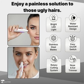ToiletTree Products Nose Hair Trimmer for Women with LED Light - with Stainless Steel Blades, Water Resistance - Ear Nasal Hair Cutter/Removal