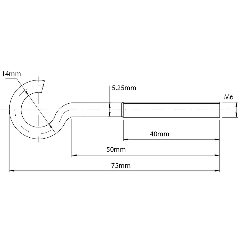Screws City M6 x 40mm Open Hook with Metric Thread