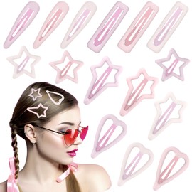 LYNJOVU Haarspangen mit farbigem Stern, Haarspangen für Mädchen, Accessoires für Mädchen und Damen (Rosa 15)